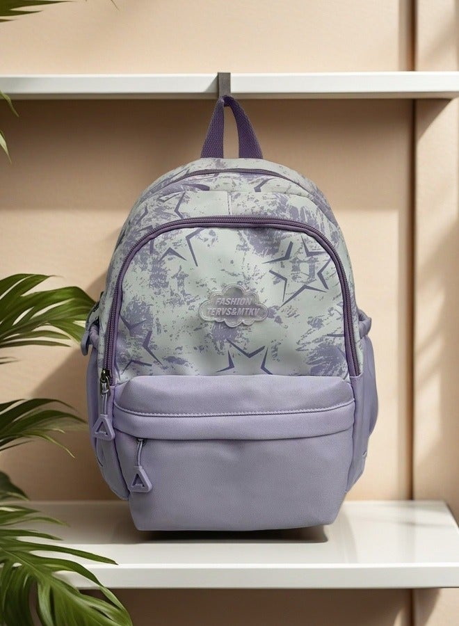 FASHION Trendy Lavender Star - Print Ergonomic Student Backpack Anti-wear And Waterproof Fabric, Multi-Pocket Layered Design Backpack, School Bag.  - Image 2