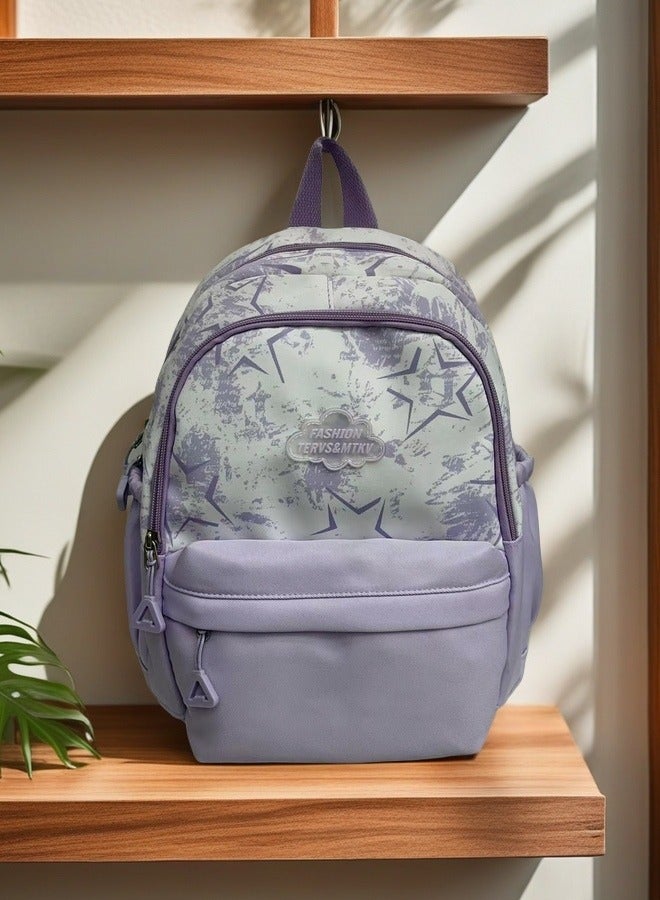FASHION Trendy Lavender Star - Print Ergonomic Student Backpack Anti-wear And Waterproof Fabric, Multi-Pocket Layered Design Backpack, School Bag.  - Image 3
