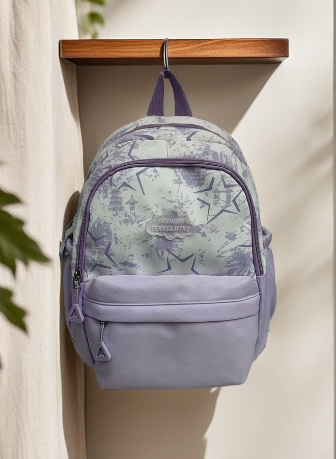 FASHION Trendy Lavender Star - Print Ergonomic Student Backpack Anti-wear And Waterproof Fabric, Multi-Pocket Layered Design Backpack, School Bag.  - Image 4