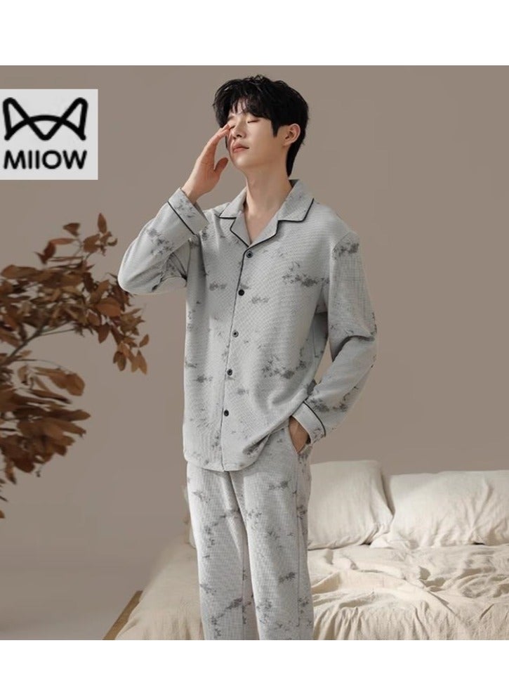 MIIOW Men's Pure Cotton Casual Long Sleeved Pants Home Suit Can Be Worn Outside - Image 1