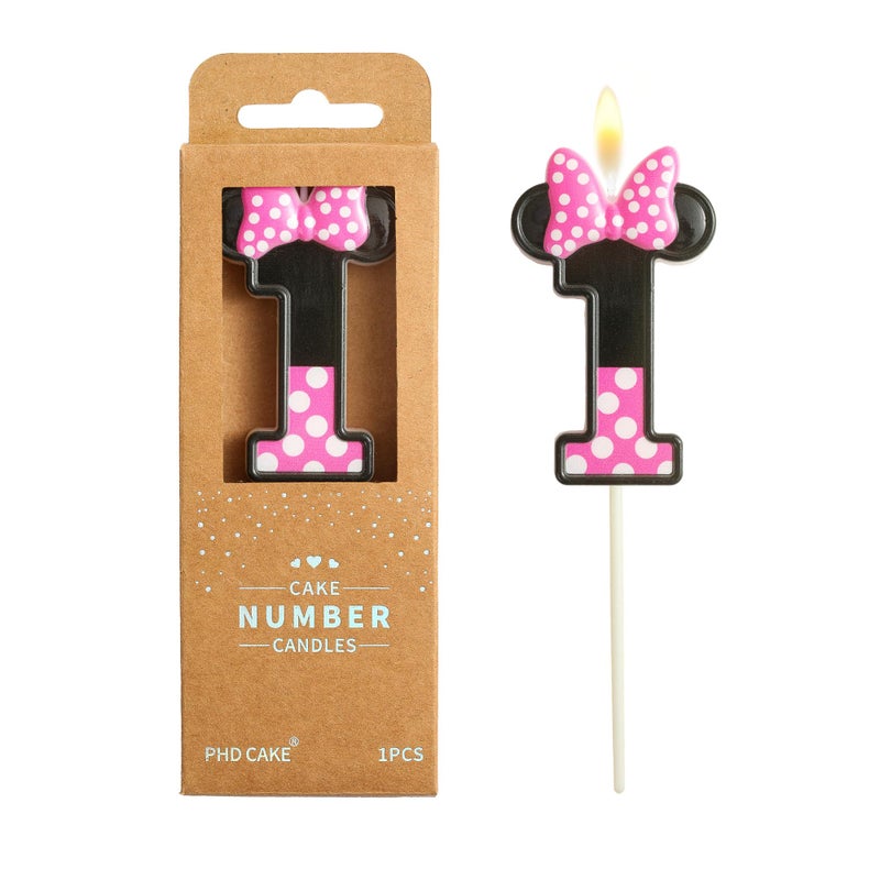 PHD CAKE 2.76 Inch Cartoon Pink and Black Mouse 1 Number Birthday Candles, Anime Cartoon Number Candles, Cake Number Candles, Party Celebration, Style Candle - Image 1