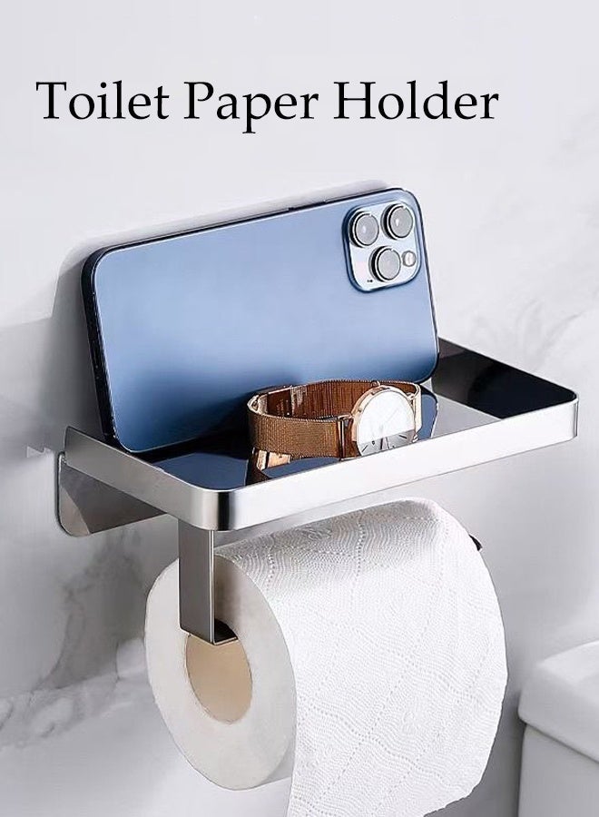 Multifunctional Toilet Paper Holder | Tissue Holder for Bathroom | With Shelf, Phone Holder, Watch and Accessories Tray | Wall-Mounted | Space-Saving Organizer - Image 2