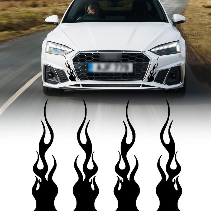 TOMALL 4 Pcs 11.4'' Flame Reflective Sticker for Car Vinyl Racing Sports Flame Stripe Decal for Golf Cart Off-Road Vehicles Motorcycles Bike Skateboard Laptop DIY Decoration (Black) - Image 1
