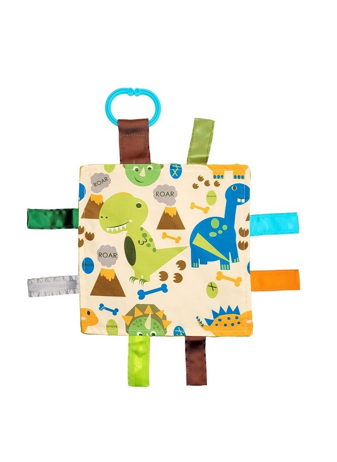 The Learning Lovey Baby Sensory Crinkle & Teething Square Lovey Toy With Closed Ribbon Tags For Increased Stimulation: 8X8 (Dinosaurs)  - Image 1