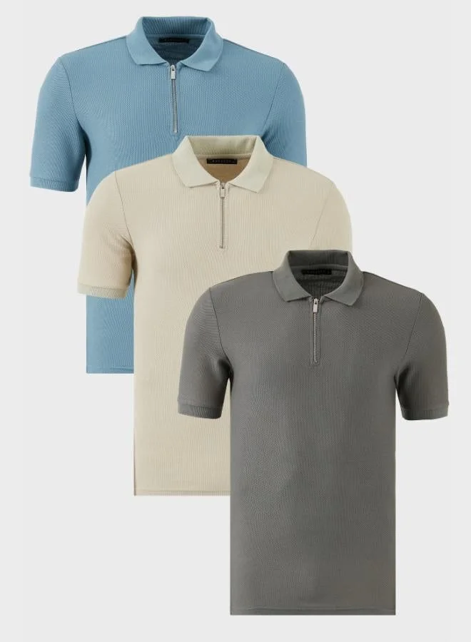 Buratti Buratti Cotton Regular Fit Half Zipper 3-Pack Polo Collar T-Shirt Men's Polo Collar T-Shirt 5902434S3