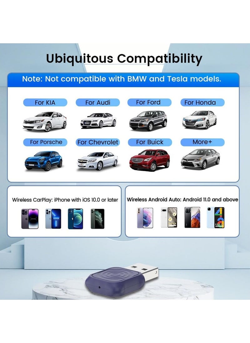 Carlinkit Mini Ultra, Wireless Carplay Adapter, For Cars With Built-in Apple Car Play & Android Auto, Convert Wired to Wireless CarPlay & Android Auto, with Type-A to C Converter, Support Bluetooth 5.4, OTA Update