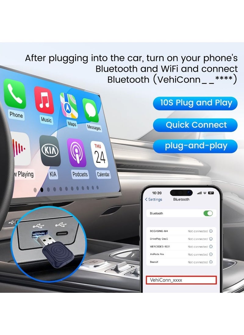 Carlinkit Mini Ultra, Wireless Carplay Adapter, For Cars With Built-in Apple Car Play & Android Auto, Convert Wired to Wireless CarPlay & Android Auto, with Type-A to C Converter, Support Bluetooth 5.4, OTA Update