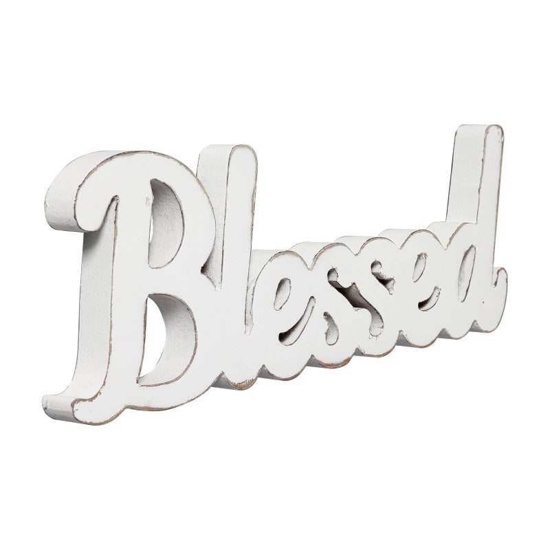Sintosin Rustic White Wooden Blessed Sign for Tabletop 15 Inch, Wall Hanging Farmhouse Blessed Signs for Home Decor, Handmade Thanksgiving Signs Decor, Christmas Signs for Living Room Entryway - Image 1