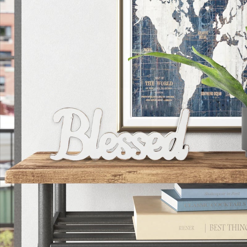 Sintosin Rustic White Wooden Blessed Sign for Tabletop 15 Inch, Wall Hanging Farmhouse Blessed Signs for Home Decor, Handmade Thanksgiving Signs Decor, Christmas Signs for Living Room Entryway - Image 3