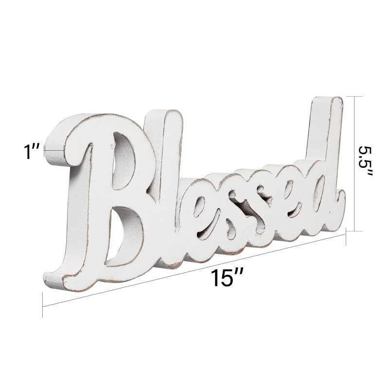 Sintosin Rustic White Wooden Blessed Sign for Tabletop 15 Inch, Wall Hanging Farmhouse Blessed Signs for Home Decor, Handmade Thanksgiving Signs Decor, Christmas Signs for Living Room Entryway - Image 2