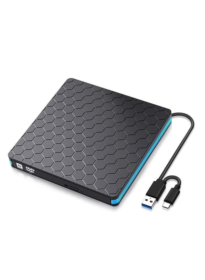 External CD DVD Drive,  Portable External DVD Burner And Optical Drive with USB 3.0 and Type-C for Laptop, Desktop, Mac, Macbook, Windows 10/8/7/XP and Linux - Image 1