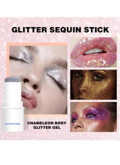 Mei Lifestyle Mermaid Sequins Chunky Glitter Gel Stick Festival Liquid Eyeshadow & Body Glitter for Women & Girls  - Image 2
