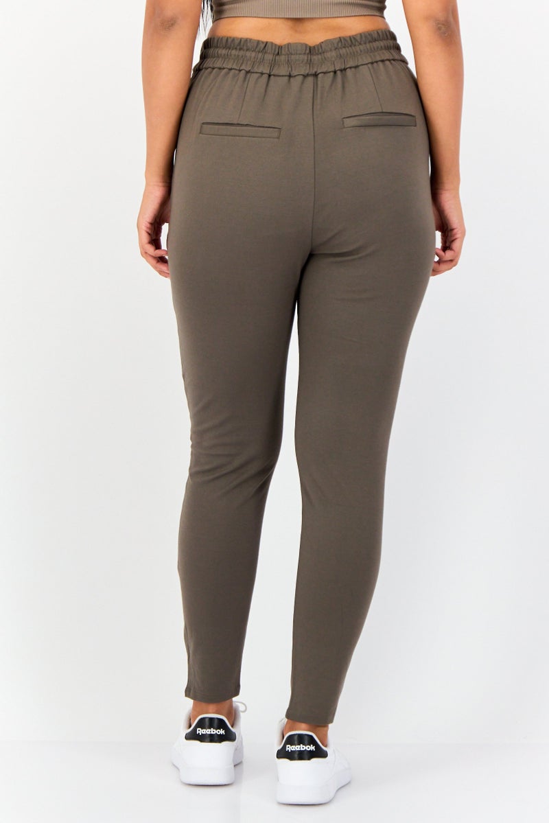 VERO MODA Women Loose Fit 32 Inseam Plain Chino Pants, Olive - Image 4