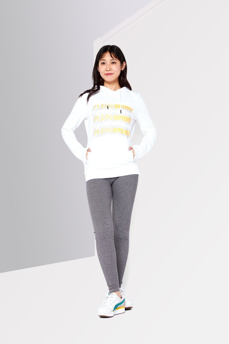 PHILIPP PLEIN سويت شيرت رياضي نسائي بغطاء رأس وطباعة جرافيك، مجموعة بيضاء - Image 2