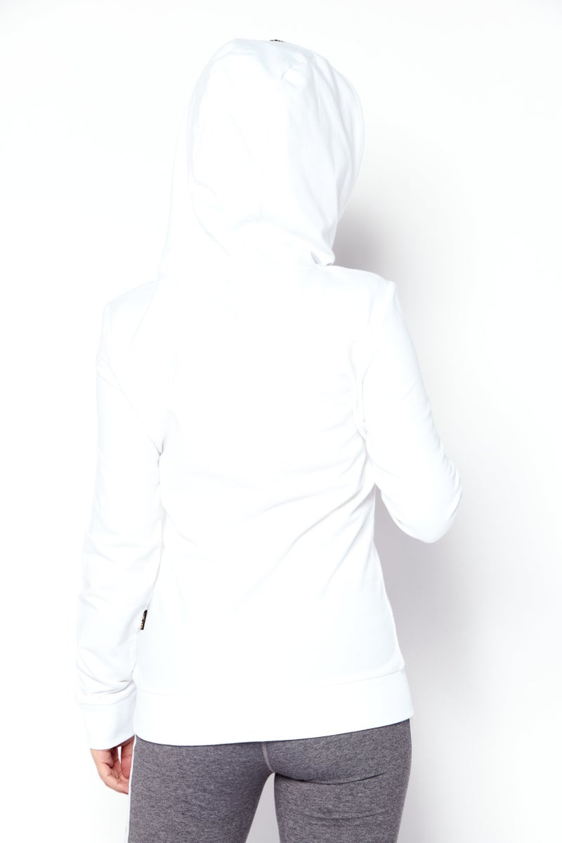 PHILIPP PLEIN سويت شيرت رياضي نسائي بغطاء رأس وطباعة جرافيك، مجموعة بيضاء - Image 4