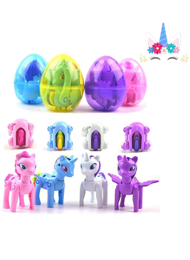 SYOSI Unicorn Deformation Eggs, 4pcs Jumbo Prefilled Plastic Eggs with Toys Inside, Cute Unicorn Toys for Kids Toddlers Girls Boys Party Gifts - Image 1