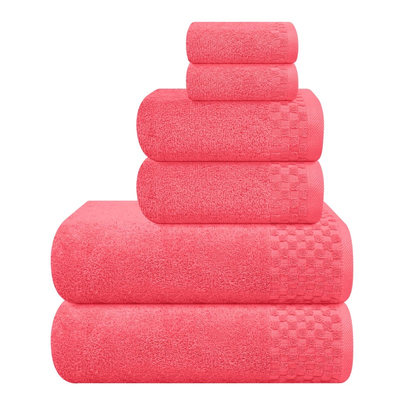 ملكي خاص MyOwn Premium Cotton 6 Pack Placel Ster For Bathroom يحتوي على 2 مناشف حمام 28 × 55 بوصة 2 مناشف اليد 16x24 بوصة و 2 غسول 12x12 بوصة مثالية استخدام كل يوم مضغوط وخفيف الوزن - كورال برتقالي - Image 1