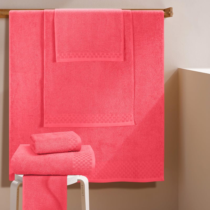 ملكي خاص MyOwn Premium Cotton 6 Pack Placel Ster For Bathroom يحتوي على 2 مناشف حمام 28 × 55 بوصة 2 مناشف اليد 16x24 بوصة و 2 غسول 12x12 بوصة مثالية استخدام كل يوم مضغوط وخفيف الوزن - كورال برتقالي - Image 3