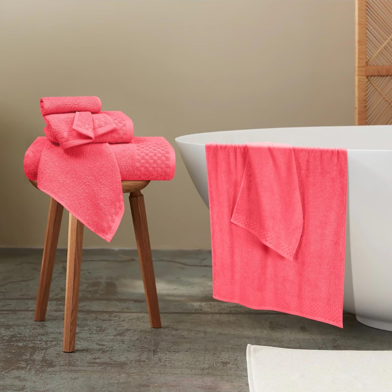 ملكي خاص MyOwn Premium Cotton 6 Pack Placel Ster For Bathroom يحتوي على 2 مناشف حمام 28 × 55 بوصة 2 مناشف اليد 16x24 بوصة و 2 غسول 12x12 بوصة مثالية استخدام كل يوم مضغوط وخفيف الوزن - كورال برتقالي - Image 4