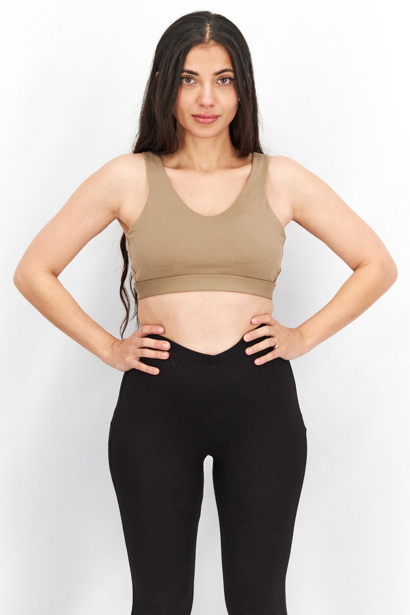 Adidas Women Core Flow Luxe Padded Sports Bra, Light Brown - Image 1