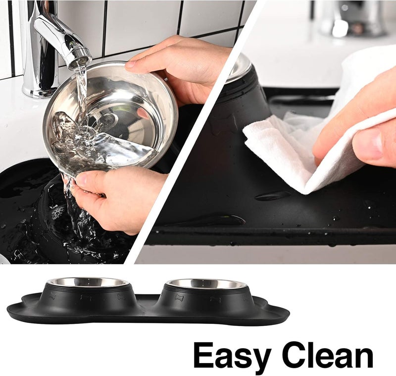 Juqiboom Dog Bowls 2 Stainless Steel Bowl for Pet Water and Food Feeder with Non Spill Skid Resistant Silicone Mat for Pets Puppy Small Medium Cats Dogs - Image 5