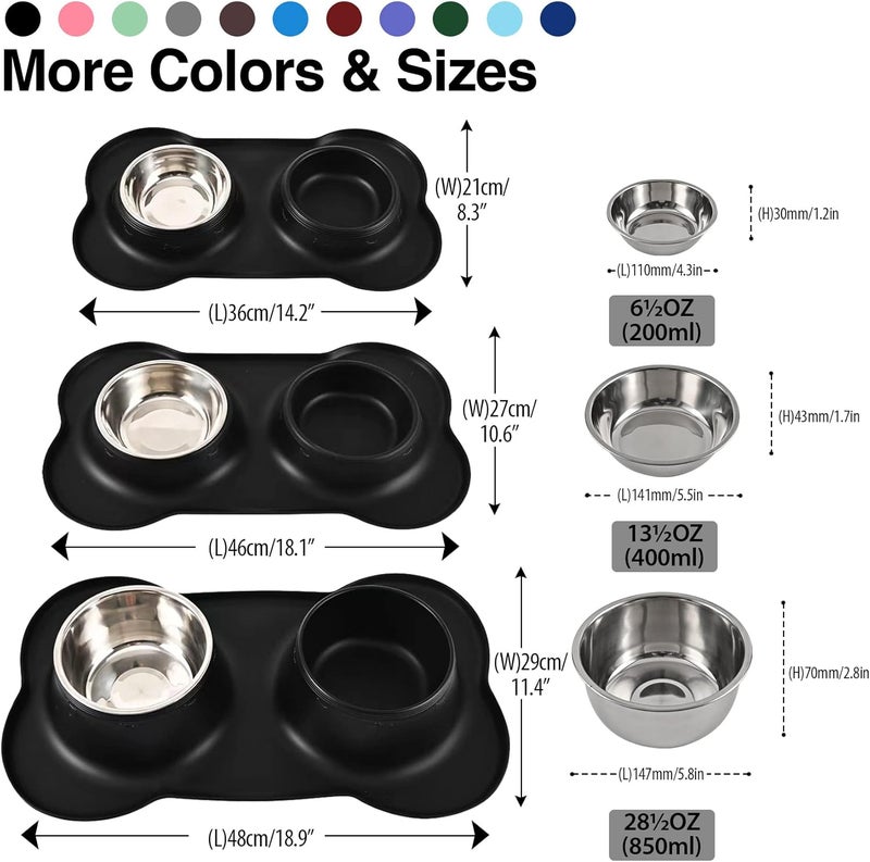 Juqiboom Dog Bowls 2 Stainless Steel Bowl for Pet Water and Food Feeder with Non Spill Skid Resistant Silicone Mat for Pets Puppy Small Medium Cats Dogs - Image 4