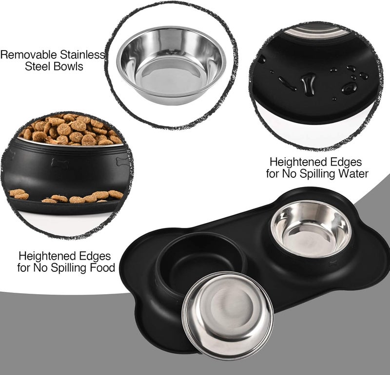 Juqiboom Dog Bowls 2 Stainless Steel Bowl for Pet Water and Food Feeder with Non Spill Skid Resistant Silicone Mat for Pets Puppy Small Medium Cats Dogs - Image 3