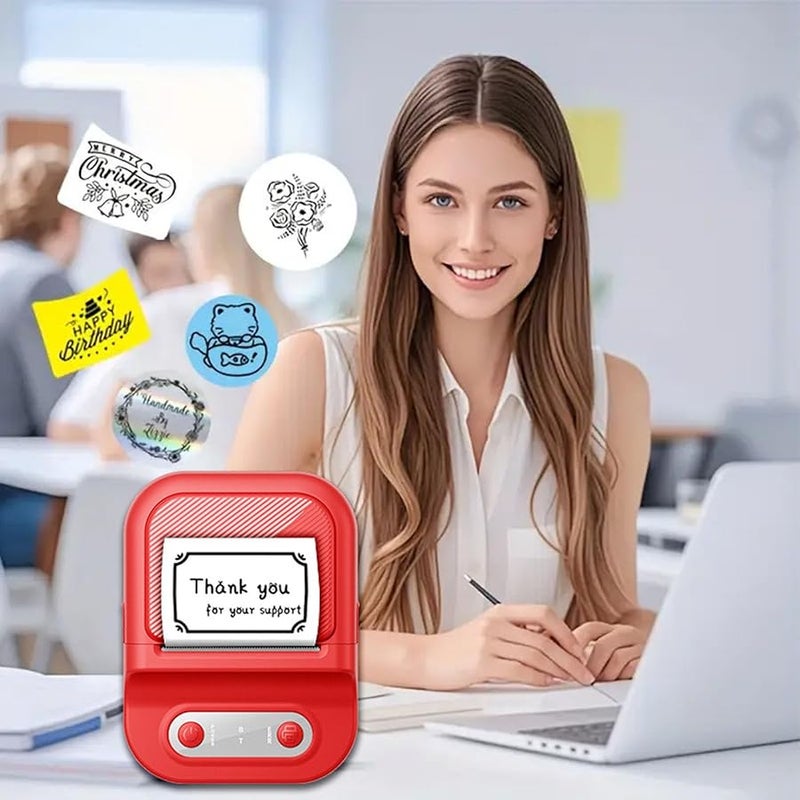 طابعة ملصقات حرارية صغيرة حمراء محمولة مع تطبيق لنظام iOS لتعليم الأطفال الصور والقوالب والقوائم - Image 5