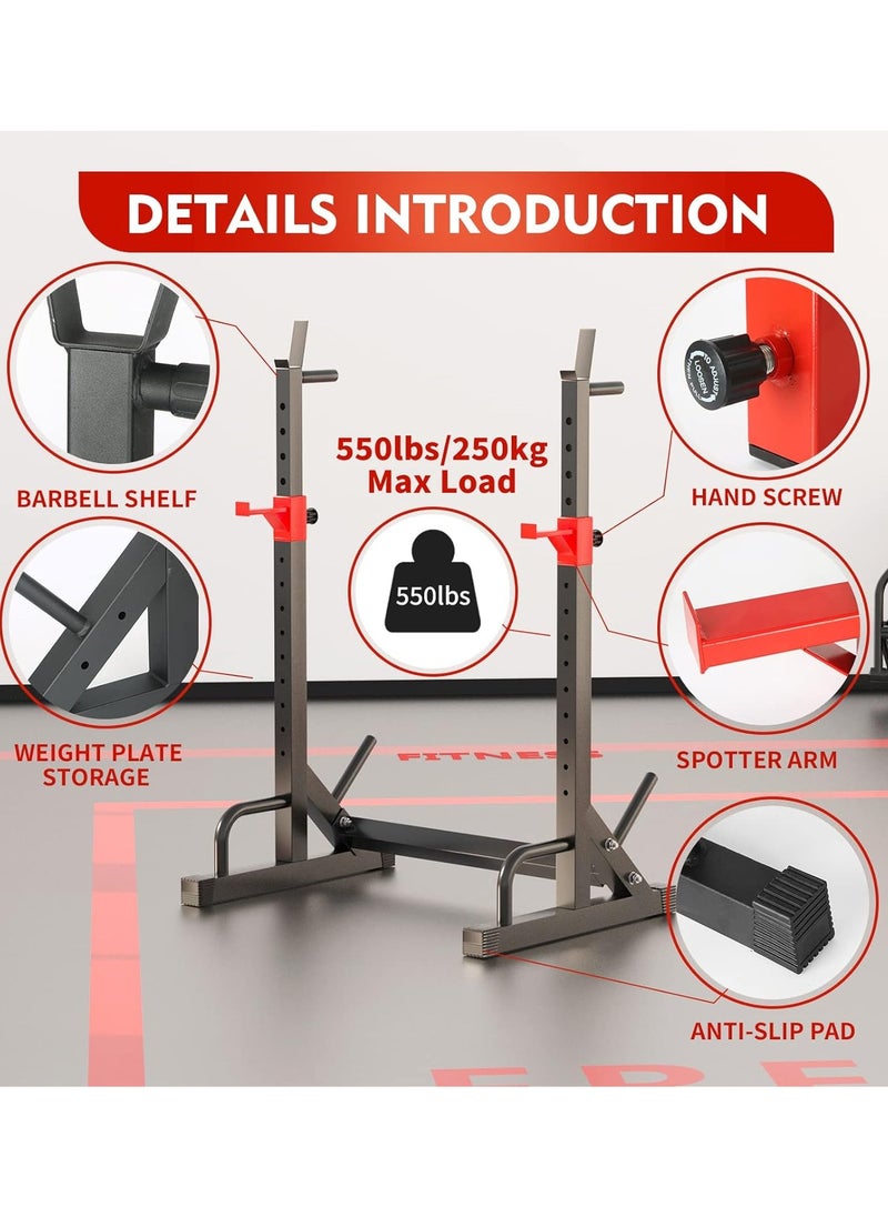 RUIYADA Squat Rack Barbell Rack Bench Press 550 LBS Max Load Adjustable Squat Rack Stand Multi-Function Weight Lifting Home Gym - Great for Beginners and Professional Use  - Image 3