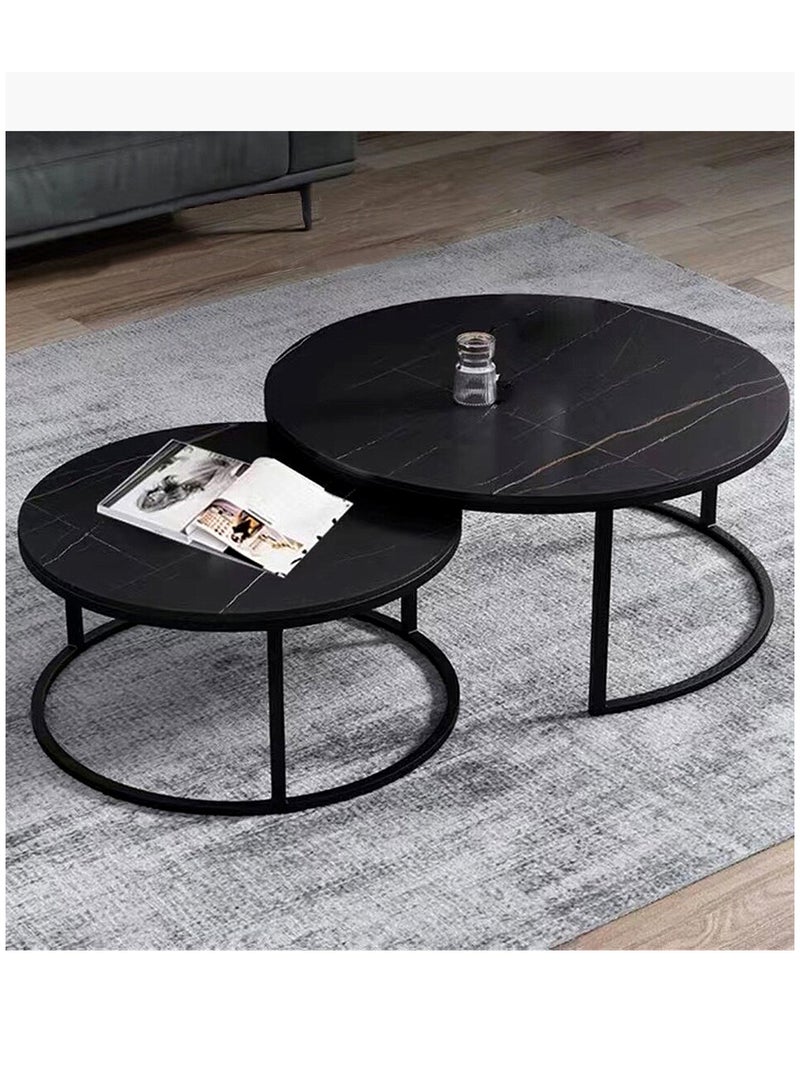 طقم طاولات قهوة دائرية متداخلة مكون من قطعتين كبير (80*45 سم) صغير (60*38 سم). - Image 4