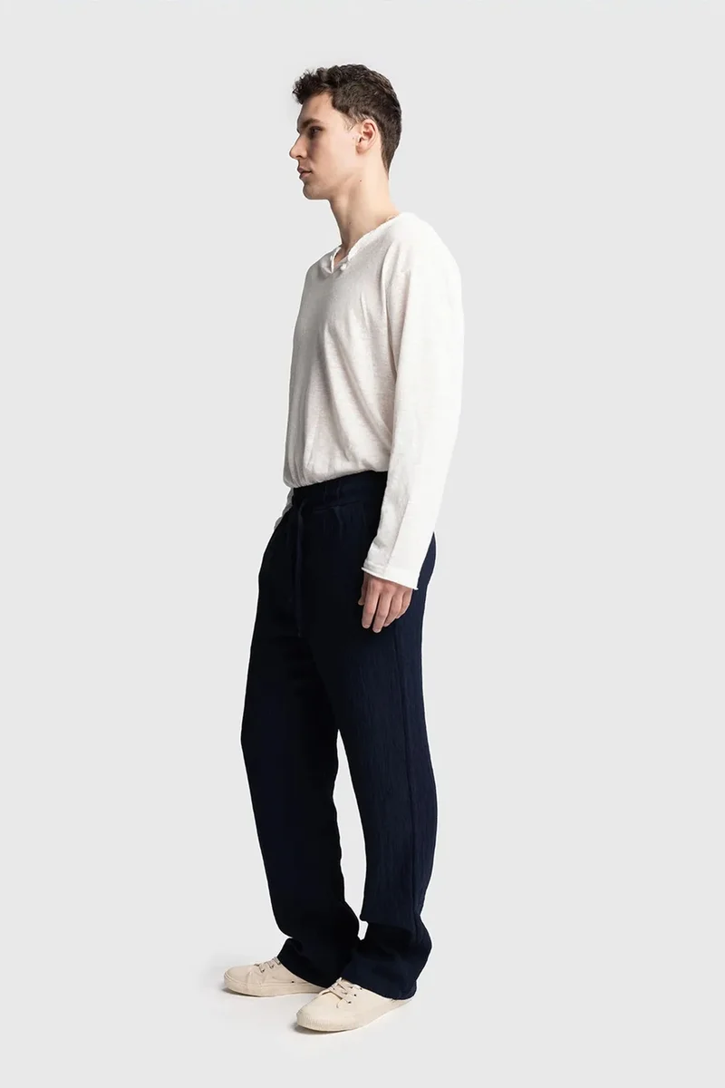 Giesto Navy Blue GIESTO Textured Regular Fit Drawstring Waist Pants for Men | Best Price UAE