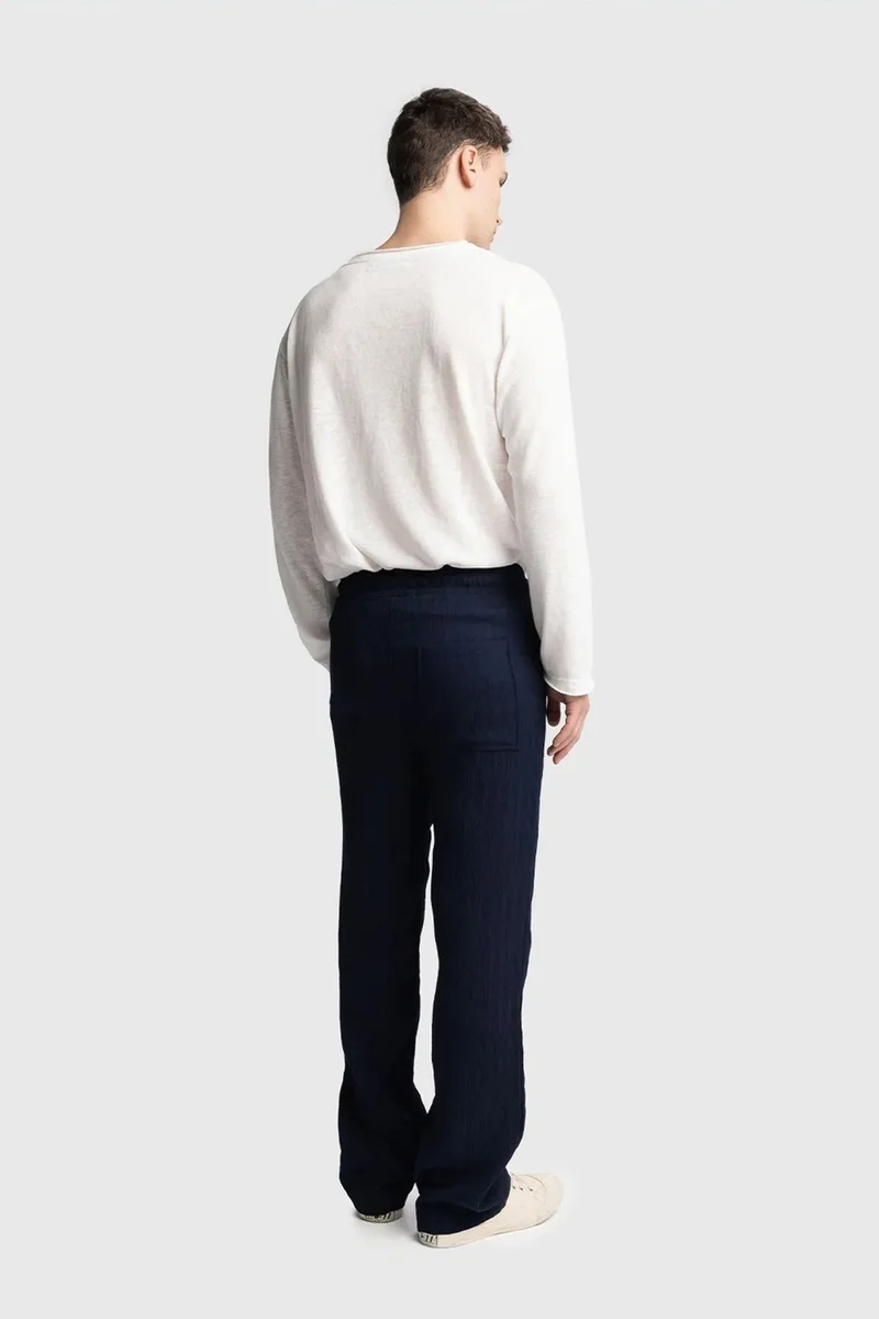 Giesto Navy Blue GIESTO Textured Regular Fit Drawstring Waist Pants for Men | Best Price UAE