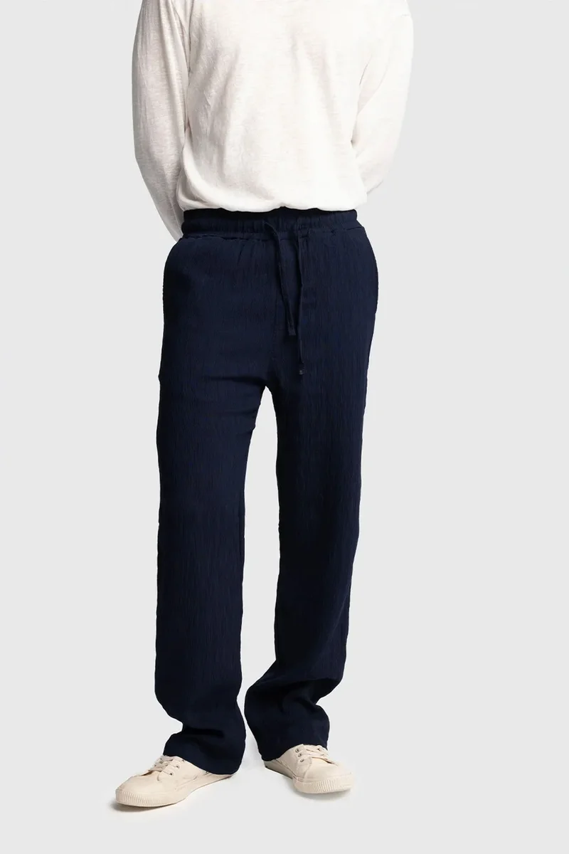 Giesto Navy Blue GIESTO Textured Regular Fit Drawstring Waist Pants for Men | Best Price UAE