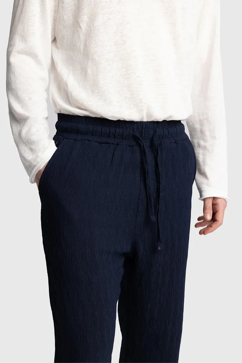 Giesto Navy Blue GIESTO Textured Regular Fit Drawstring Waist Pants for Men | Best Price UAE