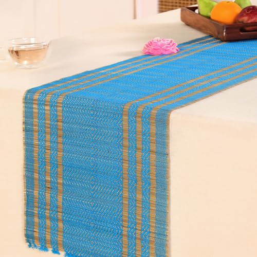 Peepul Tree Handmade Table Runner-4 Seater| Natural Madur Grass Table Runner for Coffee & Centre Table | Non-Slippery | Heat-Resistant |12" x 60"Inch | Blue | Home Decor Gift Items - Image 4