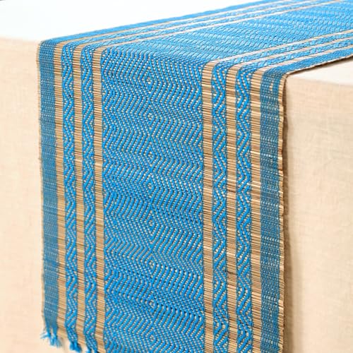 Peepul Tree Handmade Table Runner-4 Seater| Natural Madur Grass Table Runner for Coffee & Centre Table | Non-Slippery | Heat-Resistant |12" x 60"Inch | Blue | Home Decor Gift Items - Image 3