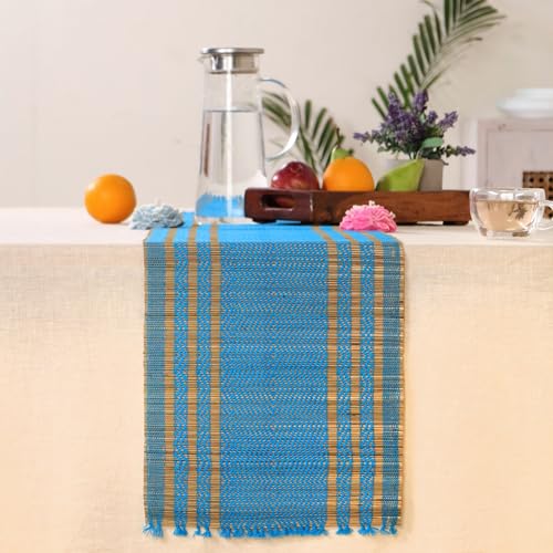 Peepul Tree Handmade Table Runner-4 Seater| Natural Madur Grass Table Runner for Coffee & Centre Table | Non-Slippery | Heat-Resistant |12" x 60"Inch | Blue | Home Decor Gift Items - Image 2
