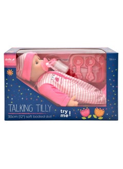 dolls world Talking Tilly Soft Bodied Interactive Baby Doll Pink and White 30 cm PKN78102  - Image 3