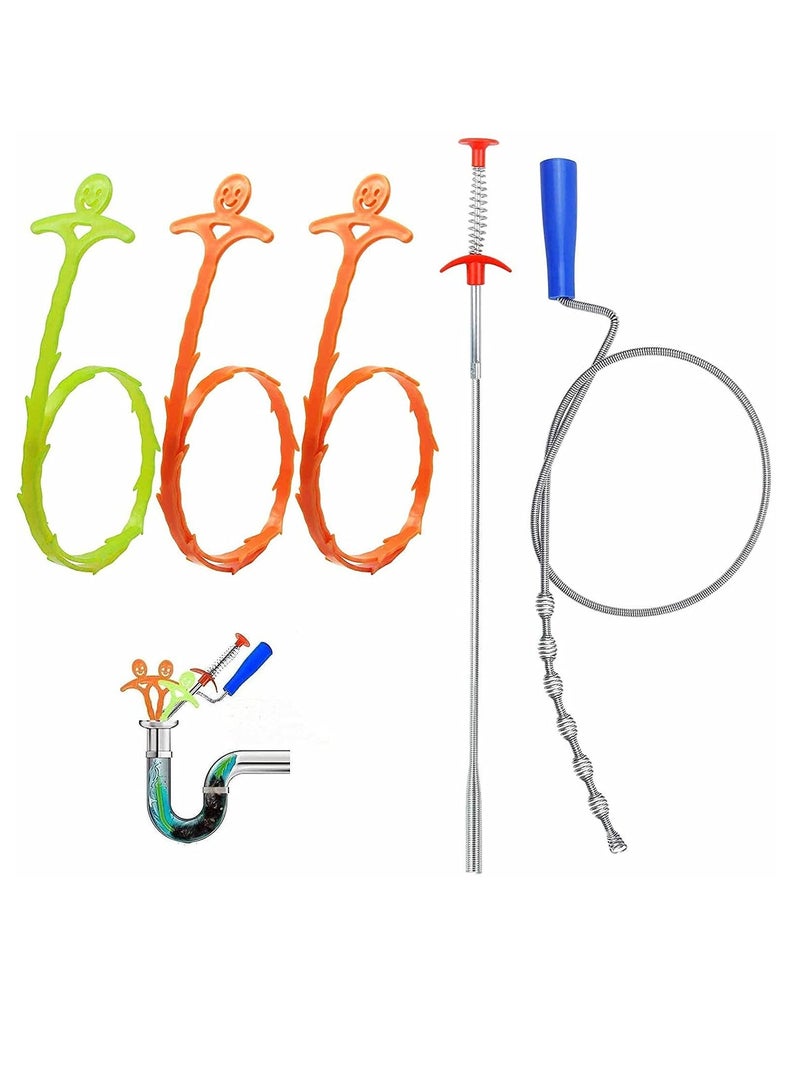 5 in 1 Sink Snake Cleaner Drain Auger Hair Catcher, Sink Dredge Drain Clog Remover Cleaning Tools for Kitchen Sink Bathroom Tub Toilet Clogged Drains Dredge Pipe Sewers - Image 1