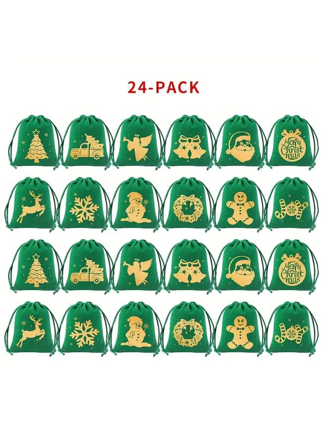 SKU24Pcs Hanging Christmas Advent Calendar Bags 2025 Reusable Drawstring Candy Sacks for Xmas Home Decor Party Supplies Holiday Gift Packaging Family Celebration - Image 1