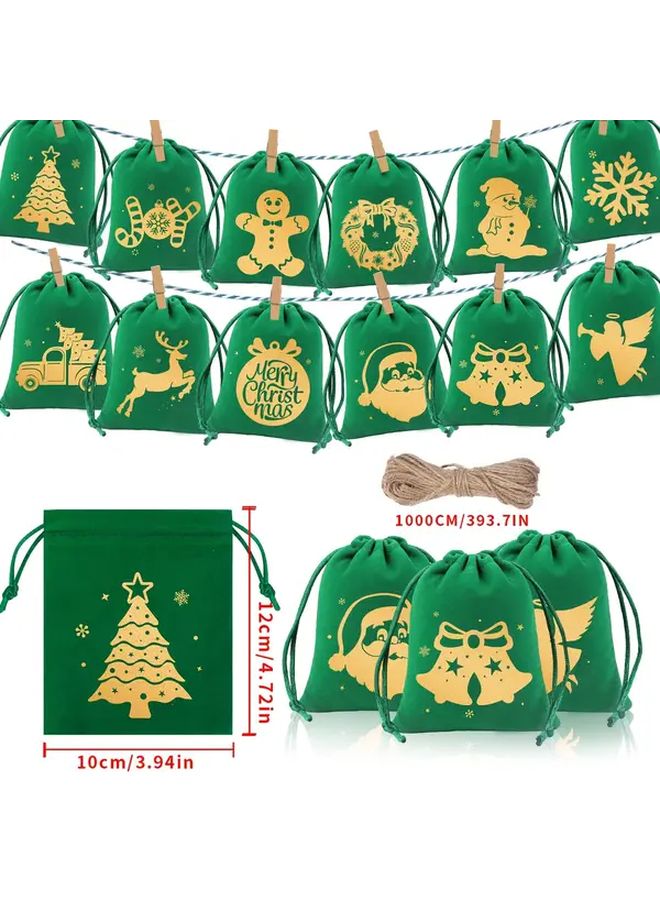 SKU24Pcs Hanging Christmas Advent Calendar Bags 2025 Reusable Drawstring Candy Sacks for Xmas Home Decor Party Supplies Holiday Gift Packaging Family Celebration - Image 3