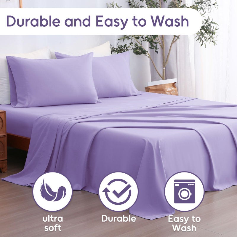 Lonava Twin Sheet Set 3 قطع لافندر لافندر ناعمة وملاءات ميكروباير ذات التنفس 1600 Thread Count Hotel Luxury Oeko-Tex Bed Sheets 14-16 Ing - Image 2