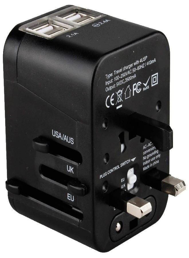 Universal Travel Adapter UK EU AU US with Quad USB Charger - All-in-One Surge/Spike Protected Electrical Plug with Fast Charging USB Ports International Power Socket works in 187 Countries - 4XUSB  - Image 3