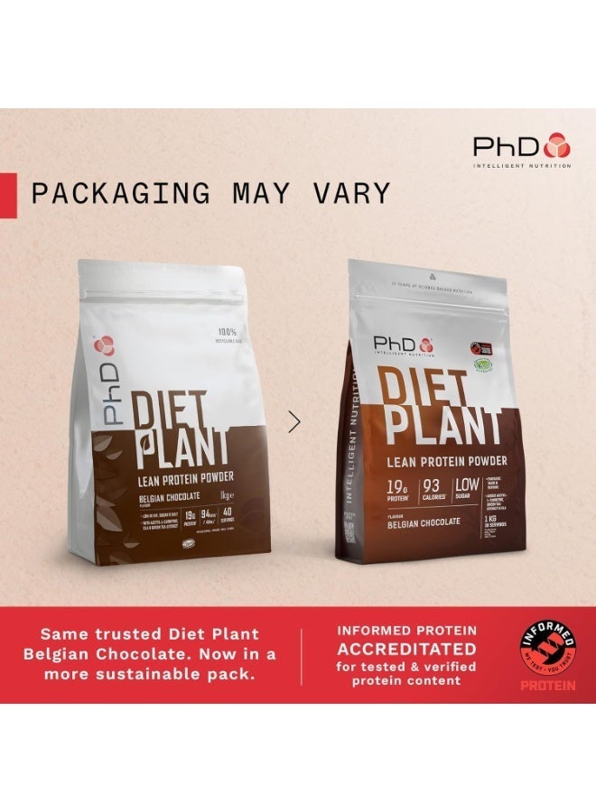 PhD Diet Plant Lean Protein Powder, 19g Protein, 93 Calories, Low Sugar, Belgian Chocolate, 1kg (38 Servings) - Image 2
