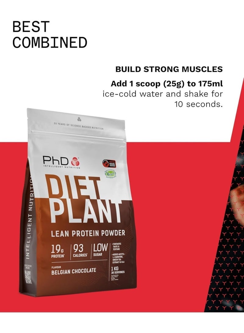 PhD Diet Plant Lean Protein Powder, 19g Protein, 93 Calories, Low Sugar, Belgian Chocolate, 1kg (38 Servings) - Image 4