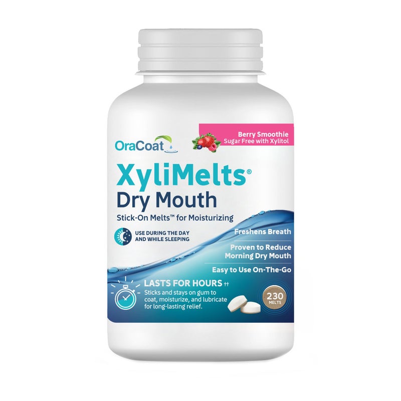 Oracoat XyliMelts for Dry Mouth Night Time or Day - Moisturizing Dry Mouth Adhering Discs, Sugar Free with Xylitol, 230 Count, Berry Smoothie Flavor, 8-Hour Relief - Image 1