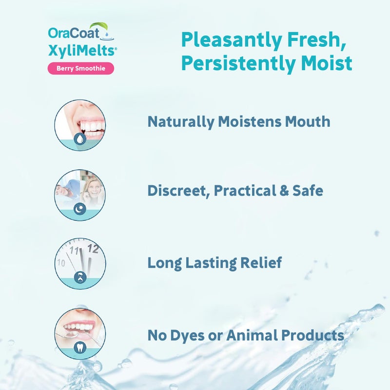 Oracoat XyliMelts for Dry Mouth Night Time or Day - Moisturizing Dry Mouth Adhering Discs, Sugar Free with Xylitol, 230 Count, Berry Smoothie Flavor, 8-Hour Relief - Image 5