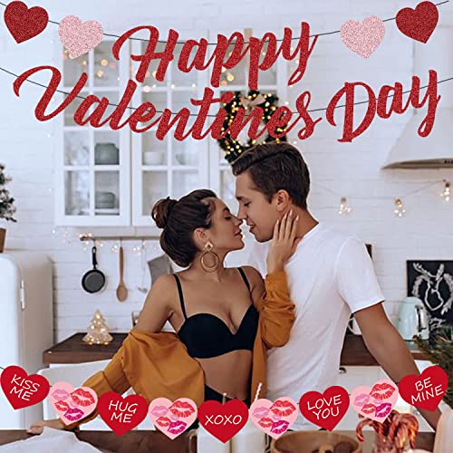 Festiko®Happy Valentines Day Banner, Valentines Day Decoration-Red Pink Glitter, Valentines Day Banner,Conversation Hearts Decor,Hearts Garland Banner, Valentines Garland,Candy Hearts Decorations - Image 3