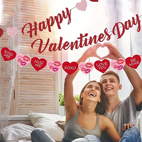 Festiko®Happy Valentines Day Banner, Valentines Day Decoration-Red Pink Glitter, Valentines Day Banner,Conversation Hearts Decor,Hearts Garland Banner, Valentines Garland,Candy Hearts Decorations - Image 4