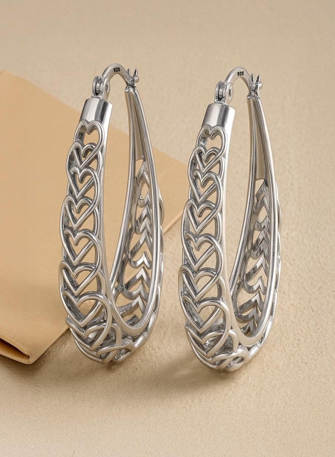 LeCalla 925 Sterling Silver Heart Hoop Earrings for Women | Medium Outline Filigree Heart Hoop Earring | Love Heart Linked Hoop Earring 31MM - Image 5